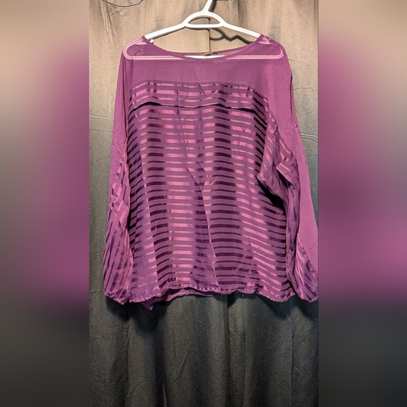 💙DENVER HAYES💙 Purple Sheer Striped Women's Top - Picture 1 of 4
